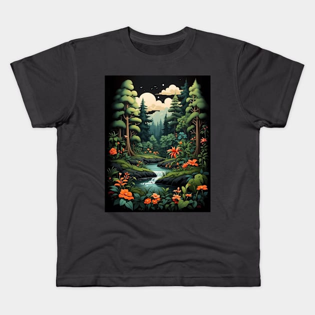 Late Forest Hike Kids T-Shirt by VivaLaRetro